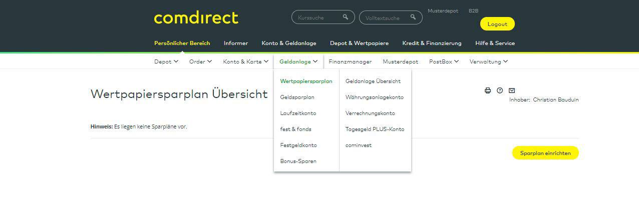 Aktiensparplan Wertpapiersparplan Comdirect starten