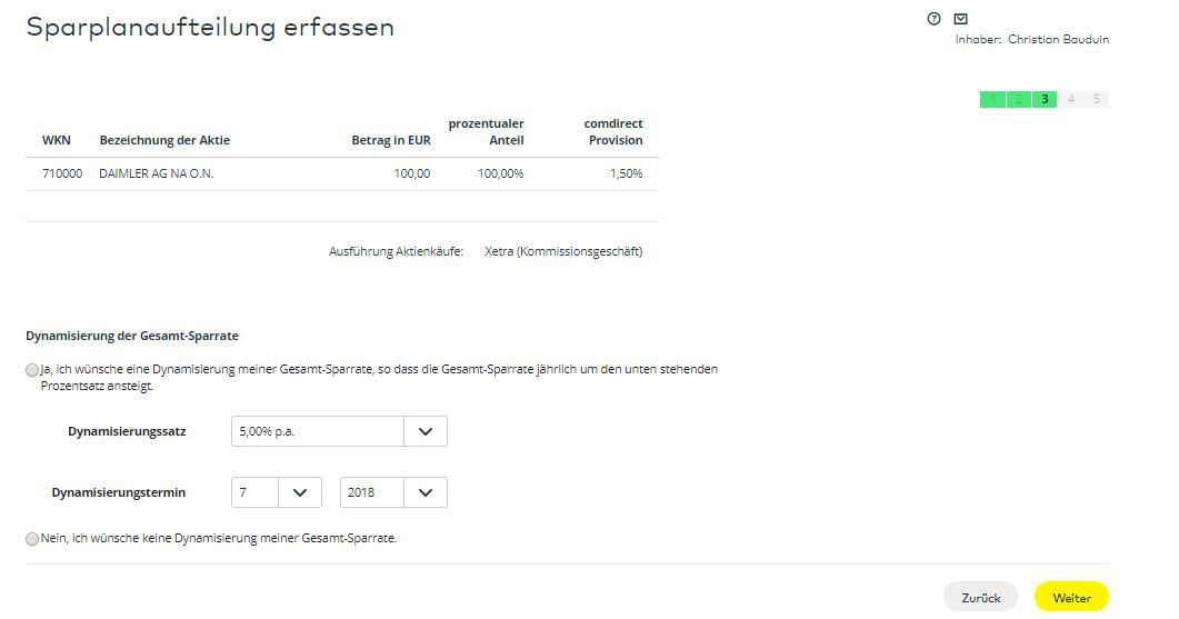 Aktiensparplan Comdirect Wertpapiersparplan konfigurieren